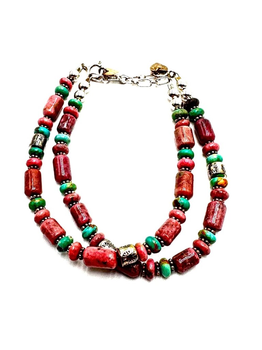 Carolyn Pollack Bracelet Sterling Silver Pink Green Gemstone 7.5"